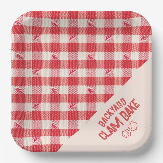 Clambake Lässig Seafood Party Gingham Kariert Pappteller (Vorderseite)