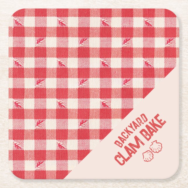 Clambake Lässig Seafood Party Gingham Kariert Rechteckiger Pappuntersetzer (Vorderseite)