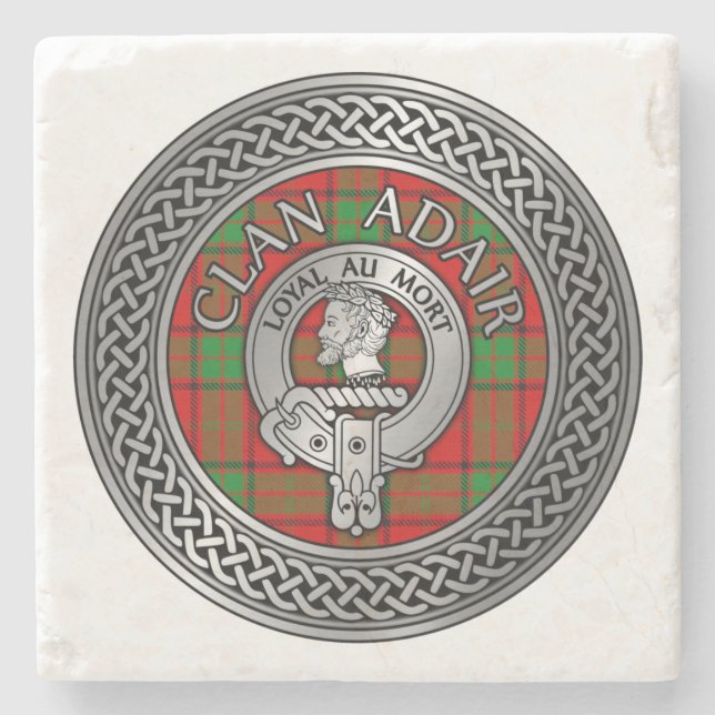 Clan Adair Wappen & Tartan Knot Steinuntersetzer (Vorderseite)