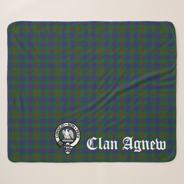 Clan Agnew Wappen Abzeichen und Tartan Sherpadecke (Vorderseite (Horizontal))