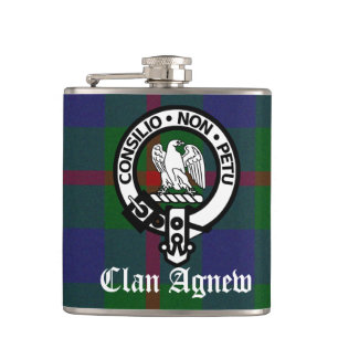 Clan Agnew-Wappen und Tartan Flachmann