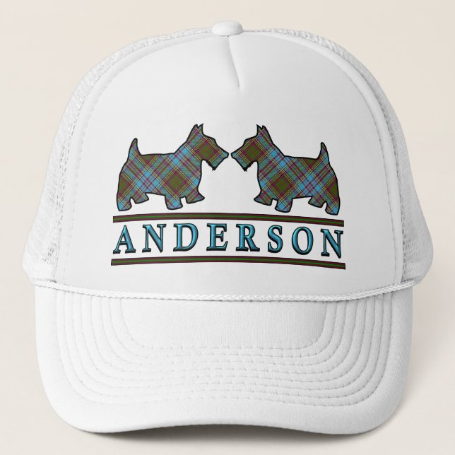 Clan Anderson Tartan Scottie Dogs Truckerkappe (Vorderseite)