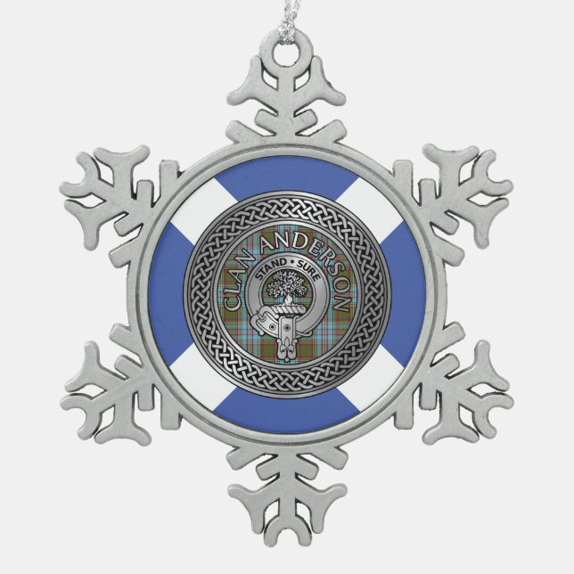 Clan Anderson Wappen & Tartan Knot Schneeflocken Zinn-Ornament (Vorderseite)