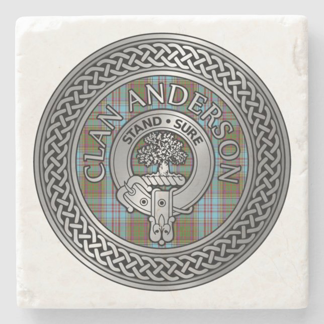 Clan Anderson Wappen & Tartan Knot Steinuntersetzer (Vorderseite)