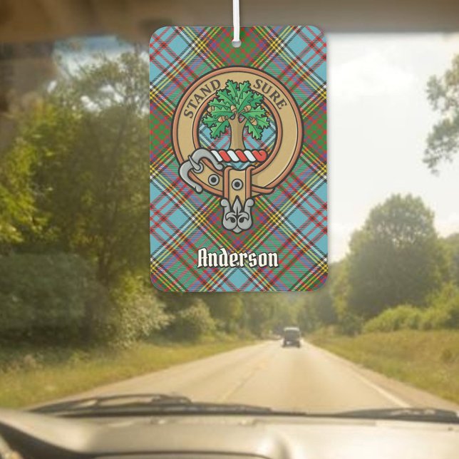 Clan Anderson Wappen über Tartan Autolufterfrischer (Von Creator hochgeladen)