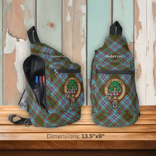 Clan Anderson Wappen über Tartan Crossbody Bag