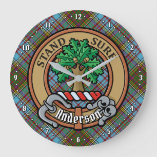 Clan Anderson Wappen über Tartan Große Wanduhr