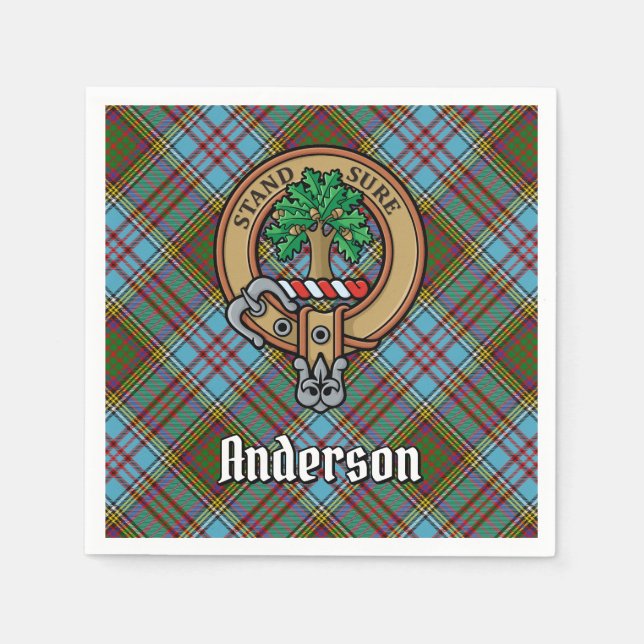 Clan Anderson Wappen über Tartan Serviette (Vorderseite)