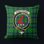 Clan Armstrong Badge Tartan, Badge and Logo Kissen<br><div class="desc">Official Armstrong Clan tartan,  badge,  and motto which means,  "I am undefeated."</div>