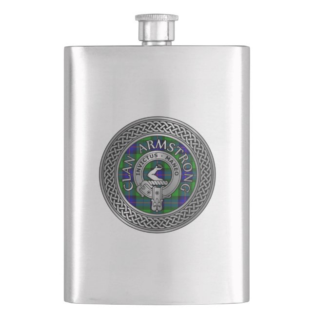 Clan Armstrong Wappen & Tartan Knot Flachmann (Vorderseite)