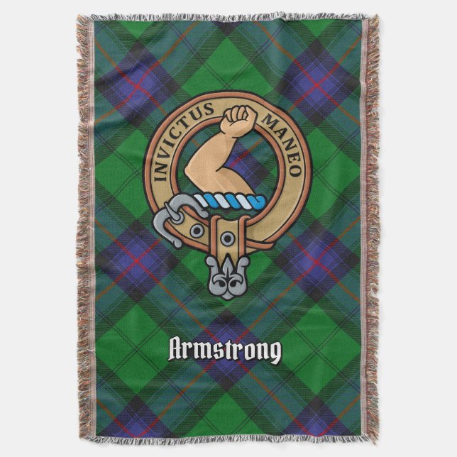 Clan Armstrong-Wappen über Tartan Decke (Vorderseite Vertikal)