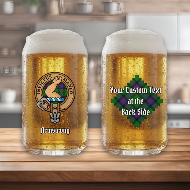 Clan Armstrong Wappen über Tartan Dosenglas (Von Creator hochgeladen)