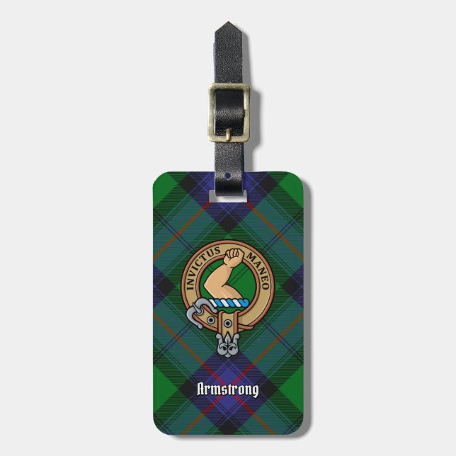 Clan Armstrong Wappen über Tartan Gepäckanhänger (Vorderseite vertikal)