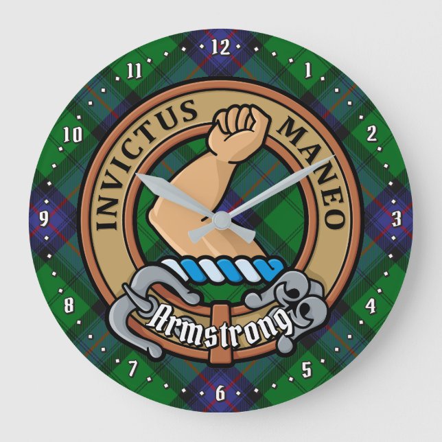 Clan Armstrong Wappen über Tartan Große Wanduhr (Vorderseite)