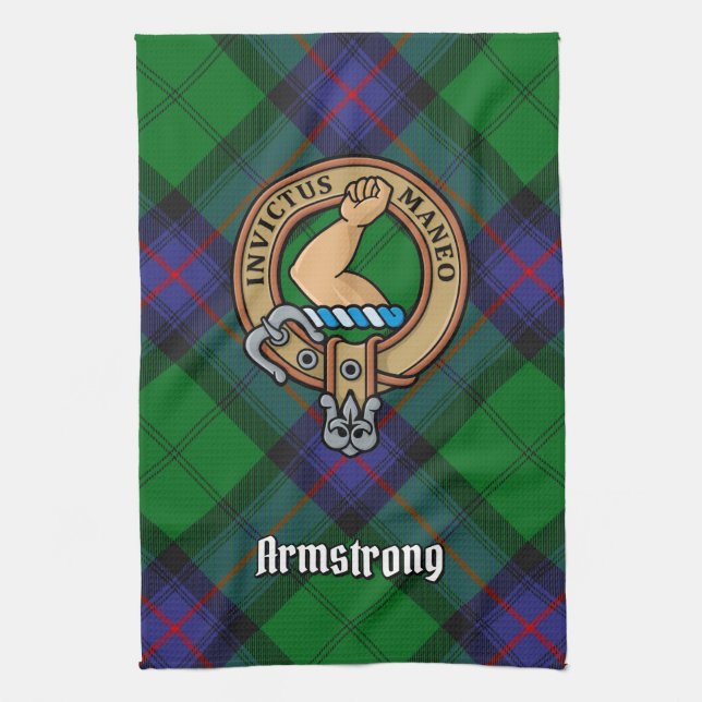 Clan Armstrong Wappen über Tartan Küchentuch (Vertikal)