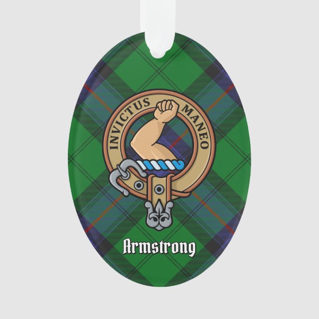 Clan Armstrong Wappen über Tartan Ornament (Vorderseite)