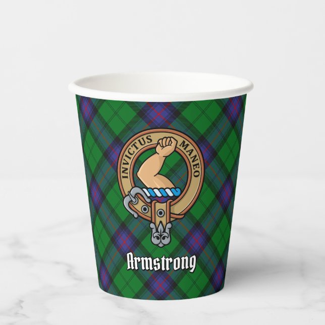 Clan Armstrong Wappen über Tartan Paper Cups Pappbecher (Vorderseite)