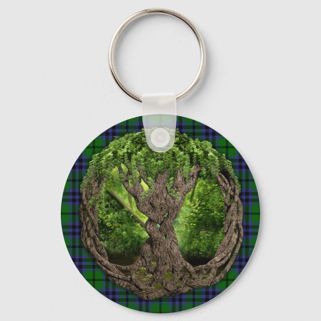 Clan Austin Tartan und keltischer Baum des Lebens Schlüsselanhänger (Vorderseite)