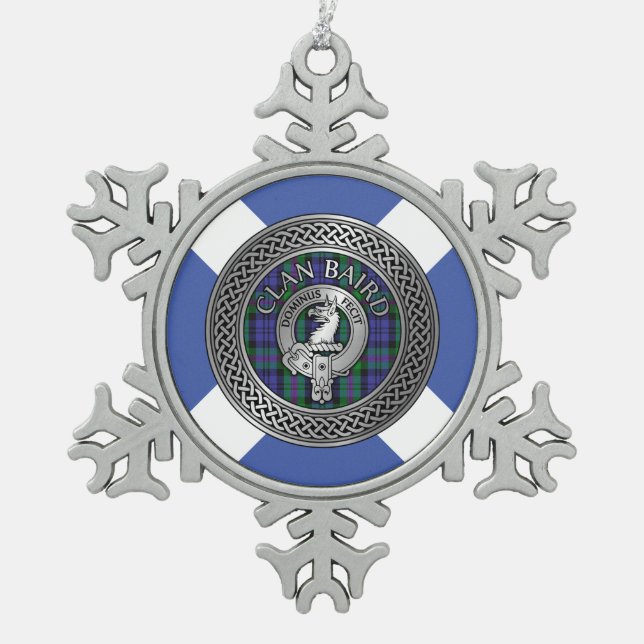 Clan Baird Wappen & Tartan Knot Schneeflocken Zinn-Ornament (Vorderseite)