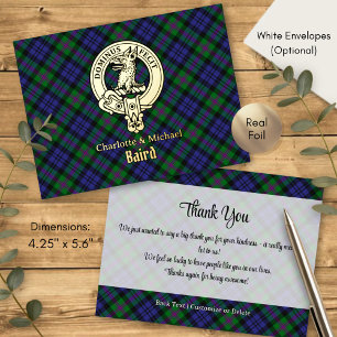 Clan Baird-Wappen über Tartan Folie Einladungspostkarte