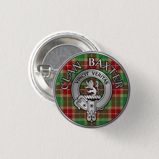Clan Baxter Wappen & Tartan Button (Vorne & Hinten)