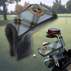 Clan Bell Wappen über Tartan Golfkopfabdeckung Golf Headcover