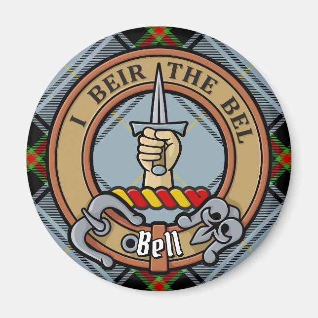 Clan Bell Wappen über Tartan Magnet (Vorne)