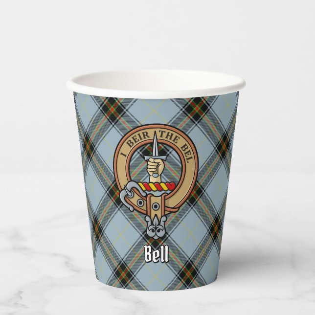 Clan Bell Wappen über Tartan Pappbecher (Vorderseite)