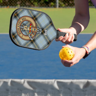 Clan Bell-Wappen über Tartan Pickleball Schläger