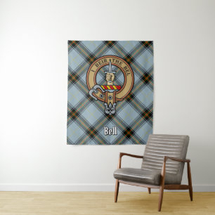 Clan Bell Wappen über Tartan Wandteppich
