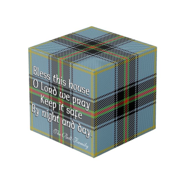 Clan-Belltartan-Haus-Segen Würfel (Vorderseite Schrägansicht)