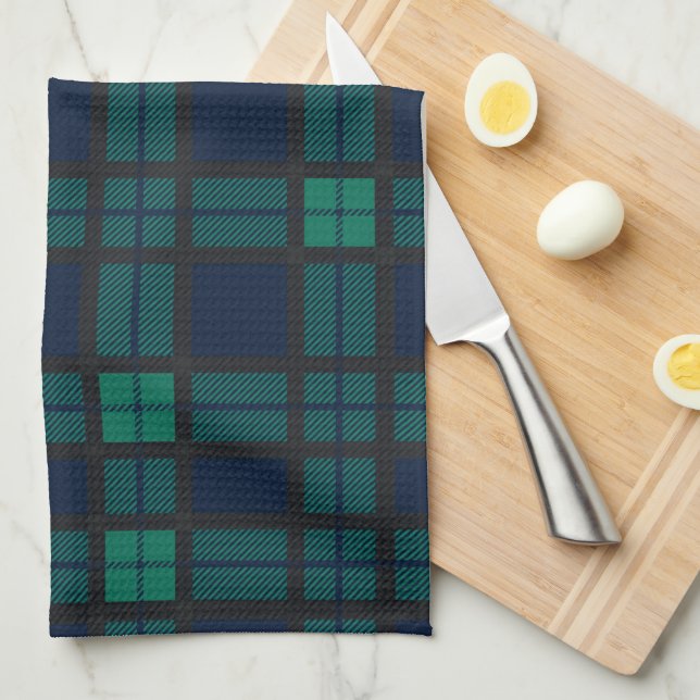 Clan Black Watch Kariert Blue Green Karo Tartan Geschirrtuch (Viertel Falte)