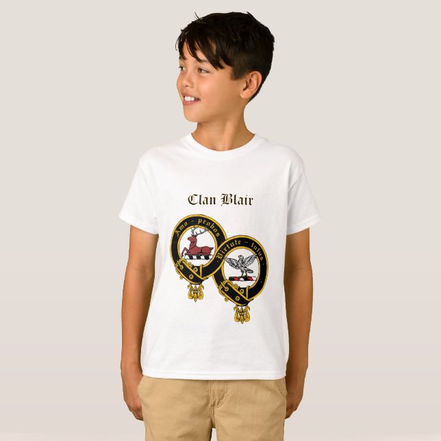 Clan Blair Crest avec nom T-shirt enfant (Devant entier)
