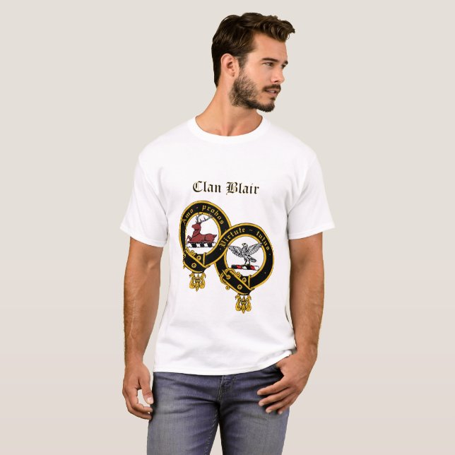 Clan Blair Crest avec titre T-shirt (Devant entier)