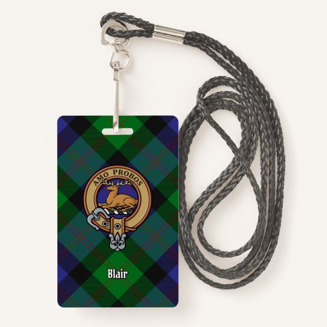 Clan Blair Wappen über Tartan Ausweis (Vorderseite mit Schlüsselband)