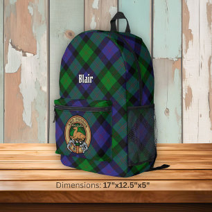 Clan Blair Wappen über Tartan Bedruckter Rucksack