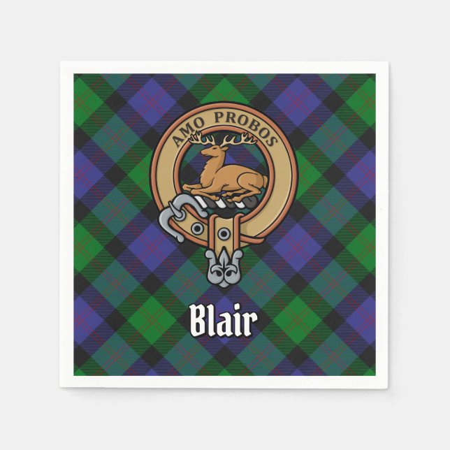 Clan Blair Wappen über Tartan Serviette (Vorderseite)
