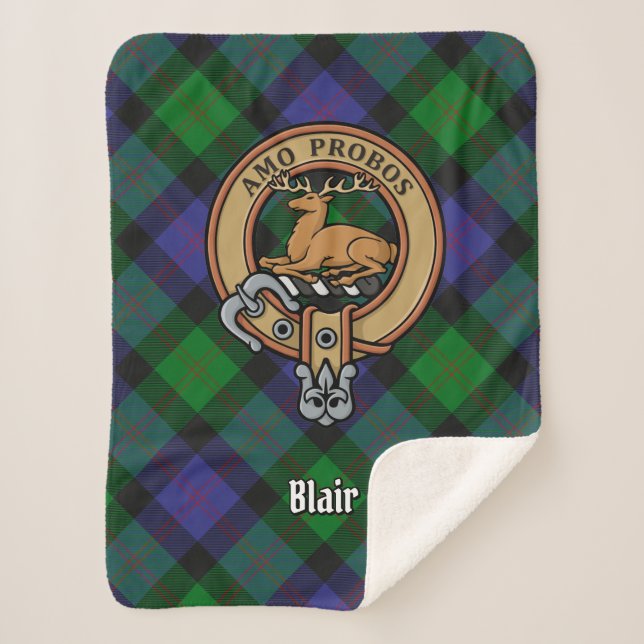 Clan Blair Wappen über Tartan Sherpadecke (Vorderseite)