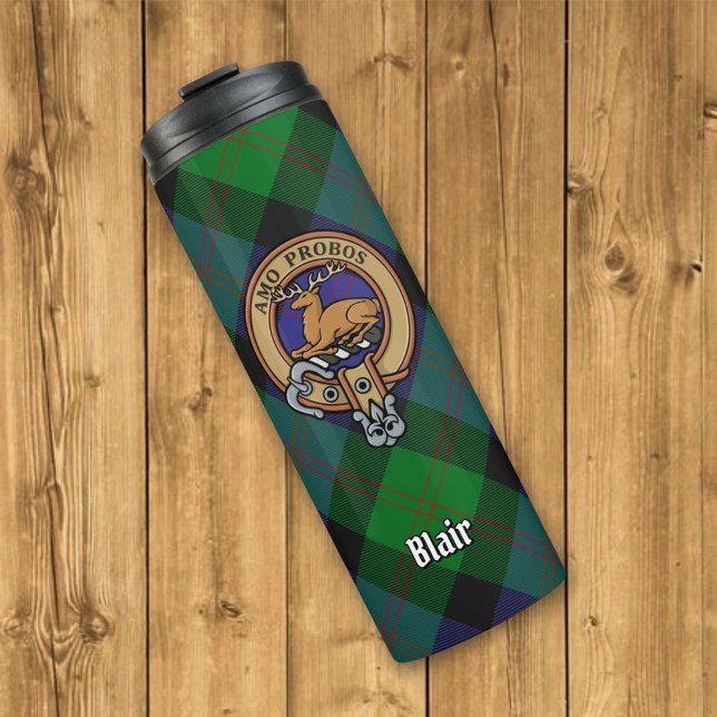 Clan Blair Wappen über Tartan Thermosbecher (Von Creator hochgeladen)