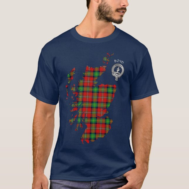 Clan Boyd Tartan Carte et T-shirt Crest (Devant)