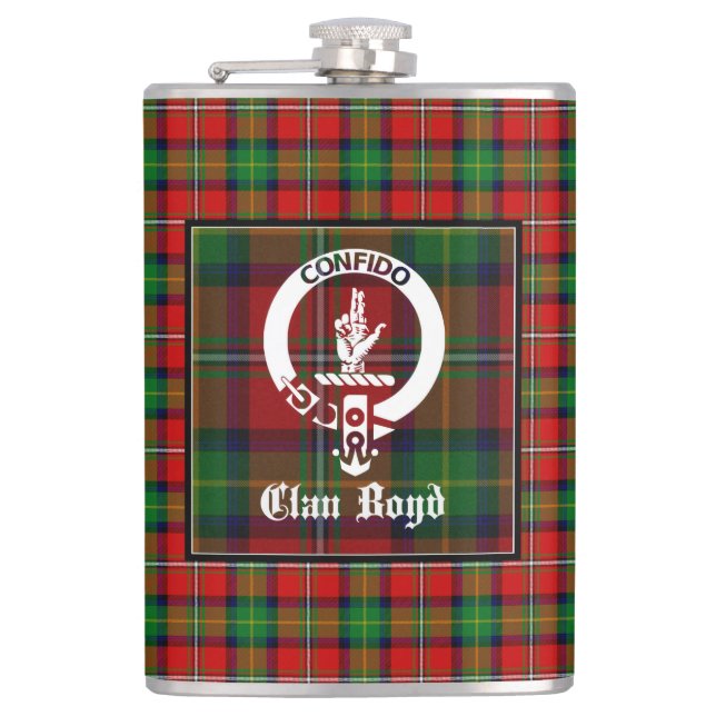 Clan Boyd Wappen Abzeichen & Tartan Flachmann (Vorderseite)