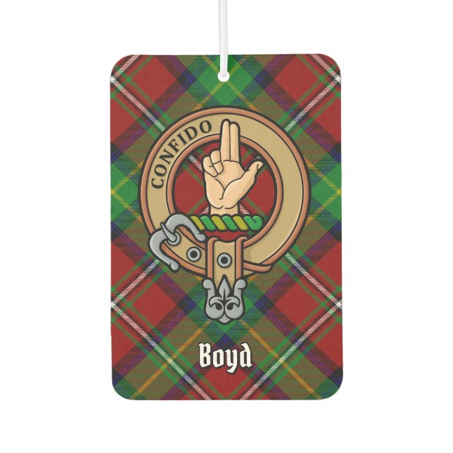 Clan Boyd Wappen über Tartan Autolufterfrischer (Vorderseite)