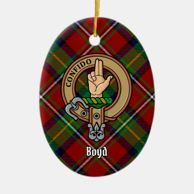 Clan Boyd Wappen über Tartan Keramik Ornament (Vorne)