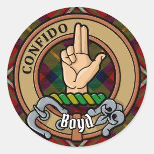 Clan Boyd Wappen über Tartan Runder Aufkleber