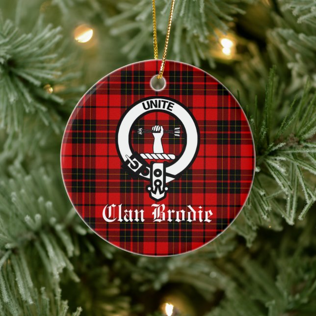 Clan Brodie Wappen Abzeichen und Tartan Keramik Ornament (Baum)