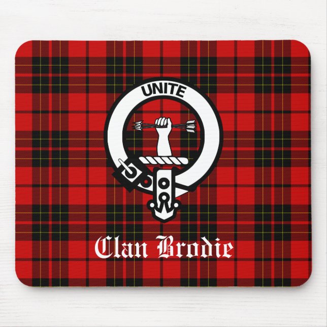 Clan Brodie Wappen Abzeichen und Tartan Mousepad (Vorne)