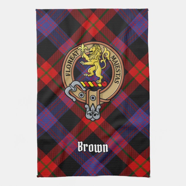 Clan Brown Wappen über Tartan Geschirrtuch (Vertikal)