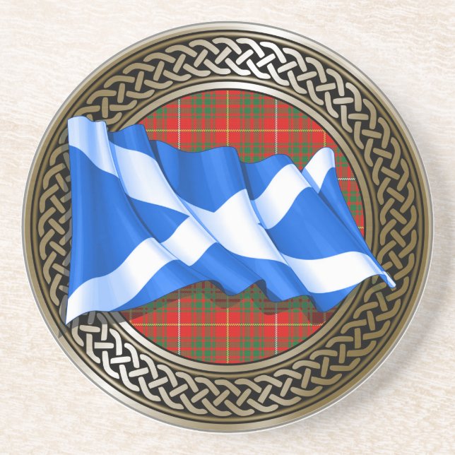Clan Bruce Tartan Knot & Flag Getränkeuntersetzer (Vorne)