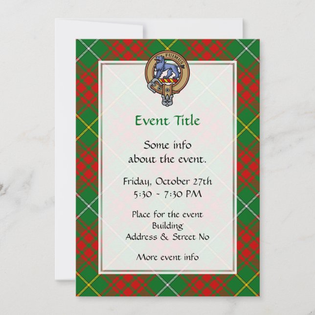Clan Bruce Wappen über die Jagd auf Tartan Einladung (Vorderseite)