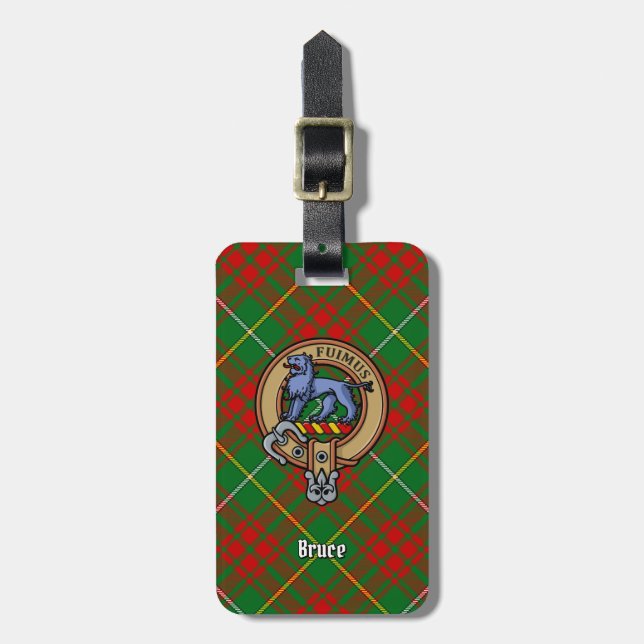 Clan Bruce Wappen über die Jagd auf Tartan Gepäckanhänger (Vorderseite vertikal)